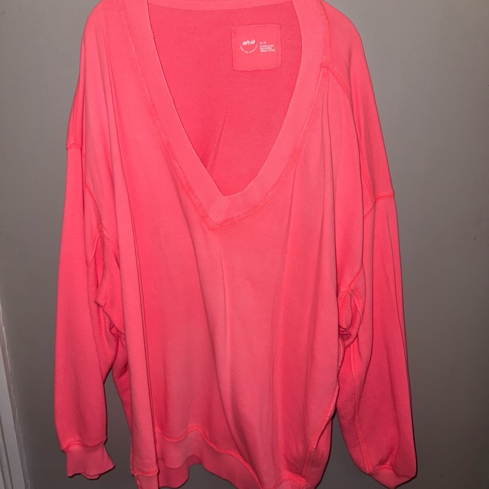 Aerie Hot Pink Oversized V-Neck Sweatshirt
